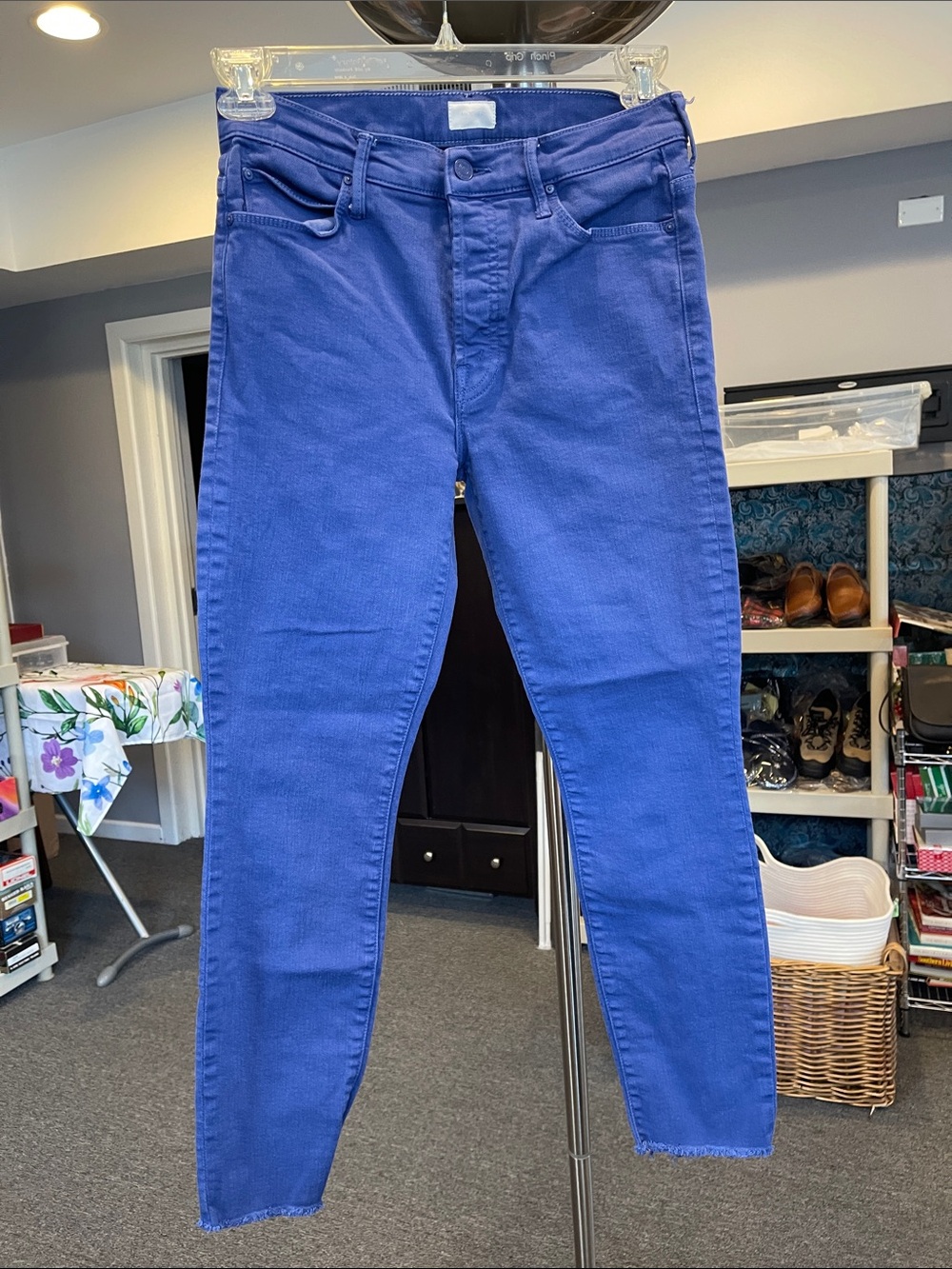 MOTHER The Stunner Ankle Fray Jeans Size 28 Play Date Wash Bright Blue